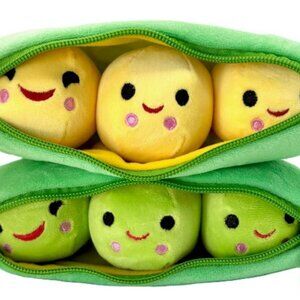 3 Happy Peas in a Pod Peapod Vegetable Stuffed Plush Toy Peas Zippered Pouch